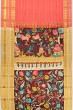 Georgette Crepe Checks Peach Saree With Kalamkari Pallu