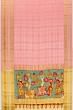 Georgette Crepe Checks Baby Pink Saree With Kalamkari Pallu