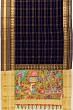 Georgette Crepe Checks Midnight Blue Saree With Kalamkari Pallu