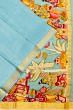 Georgette Crepe Checks Sky Blue Saree With Kalamkari Pallu