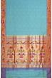 Paithani Silk Butta Sea Blue Saree With Akruthi Border