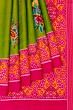 Rajkot Patola Silk Ikat Embroidery Butta Parrot Green Saree