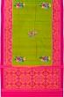 Rajkot Patola Silk Ikat Embroidery Butta Parrot Green Saree