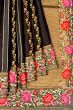 Kanchipuram Silk Lines Black Saree With Embroidery Border