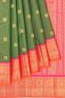 Kanchipuram Silk Checks And Butta Dark Green Saree