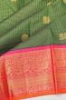 Kanchipuram Silk Checks And Butta Dark Green Saree