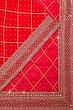 Georgette Criss Cross Checks Red Saree With Bandhani Inspired Pattern And Sequin Work