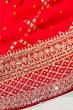 Georgette Criss Cross Checks Red Saree With Bandhani Inspired Pattern And Sequin Work