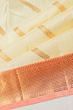 Classic Kanchipuram Silk Diagonal Lines Cream Saree