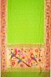 Paithani Silk Butta Parrot Green Saree With Akruthi Border