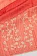 Tussar Batik Printed Red Saree With Kantha Work