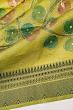 Tussar Floral Printed Green Saree With Aari Embroidery Outlined