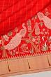 Paithani Silk Vetical Lines And Butta Red Saree With Embroidery And Single Muniya Border