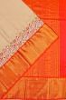 Kanchipuram Silk Horizontal Lines And Butta Cream Saree With Embroidery