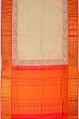 Kanchipuram Silk Horizontal Lines And Butta Cream Saree With Embroidery