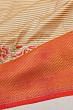 Kanchipuram Silk Horizontal Lines And Butta Cream Saree With Embroidery