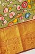 Taranga Kanchi Soft Silk Kalamkari Hand Painted Pista Green Saree