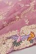 Organza Floral Embroidery Half And Half White And Lavender Saree