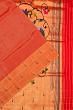 Paithani Silk Vertical Lines Red Saree With Triple Muniya Border