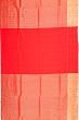 Paithani Silk Vertical Lines Red Saree With Triple Muniya Border