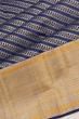 Classic Kanchipuram Silk Threaded Diagonal Lines Dark Blue Saree