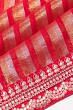 Organza Vertical Lines Redish Pink Saree With Embroidery Border