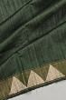 Tussar Plain Bottle Green Saree With Warli Embroidery Pallu