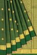 Kanchipuram Silk Oosi Lines And Butta Dark Green Saree