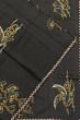 Tussar Plain Black Saree With Printed Pallu