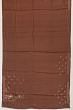 Tussar Plain Brown Saree With Embroidery