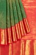 Kanchipuram Silk Veldhari Lines Dark Green Saree