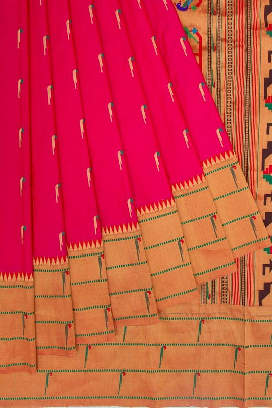 Paithani Soft Silk Butta Pink Saree With Triple Muniya Border