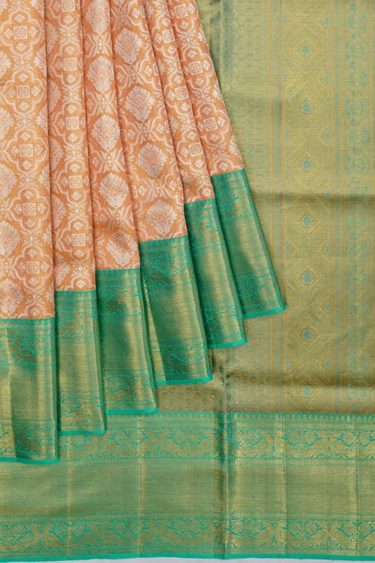 Kanchipuram Silk Tissue Brocade Orange Saree