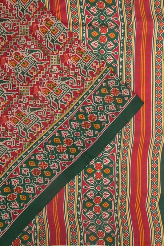 Spun Silk Block Printed Red Saree
