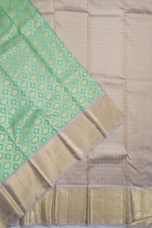 Kanchipuram Silk Jaal And Butta Pastel Green Saree