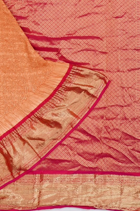 Kanchipuram Silk Bandhani Orange Saree