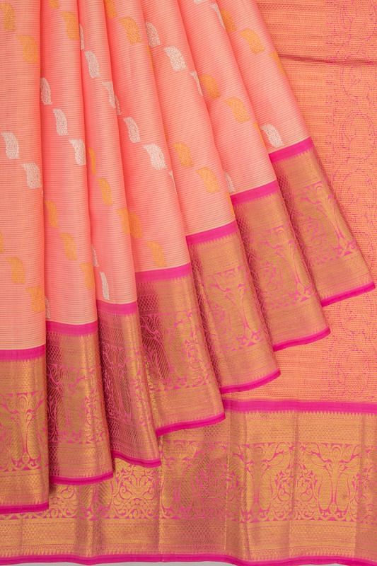 Kanchipuram Silk Lines And Butta Peach Saree