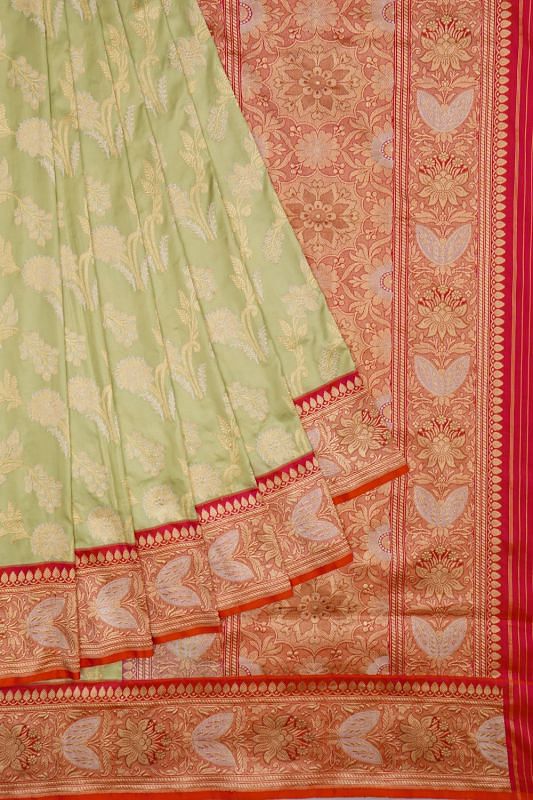 Banarasi Silk Kadwa Jaal Pista Green Saree