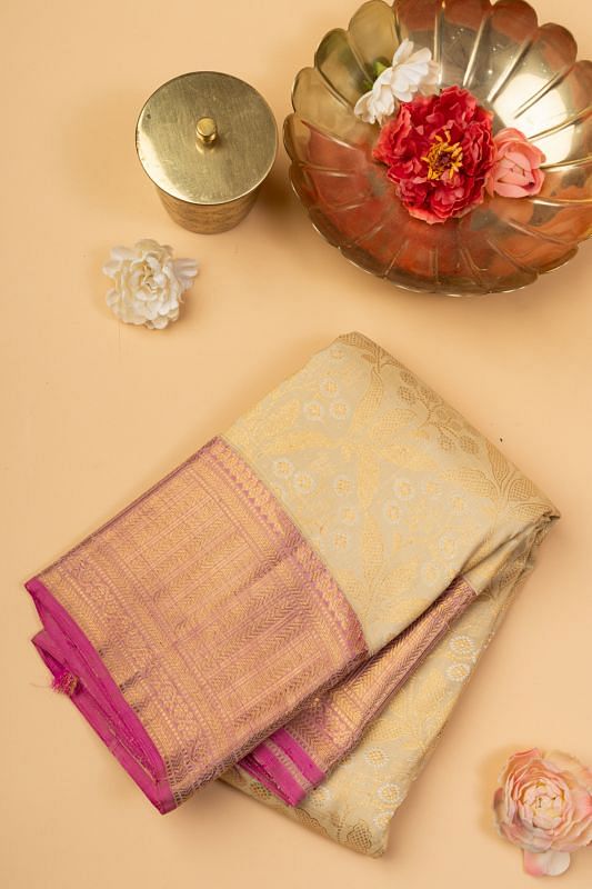 Kanchipuram Silk Brocade Cream Saree