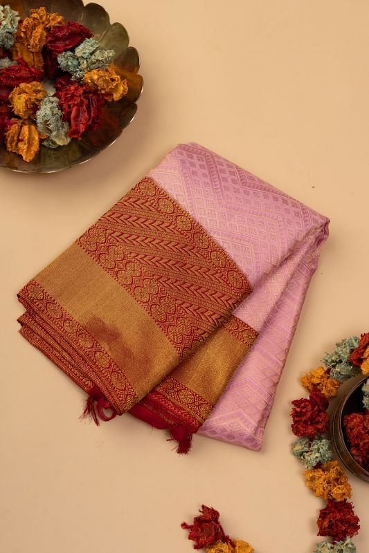 Kanchipuram Silk Brocade Baby Pink Saree