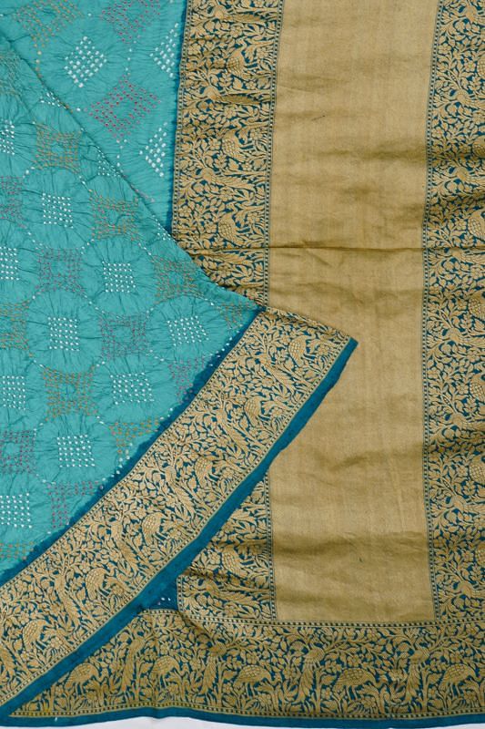 Kanchipuram Silk Bandhani Sky Blue Saree