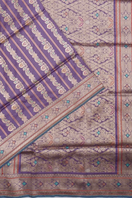 Banarasi Silk Vertical Lines Brocade Violet Saree