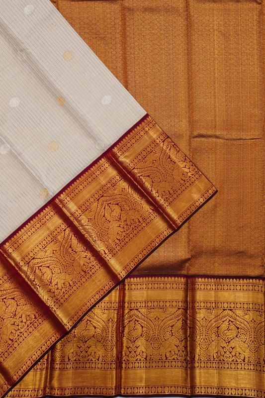 Kanchipuram Silk Checks And Butta White Saree