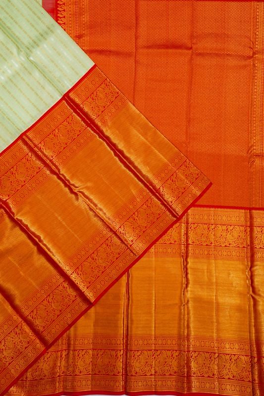 Kanchipuram Silk Vertical Lines Patel Green Saree