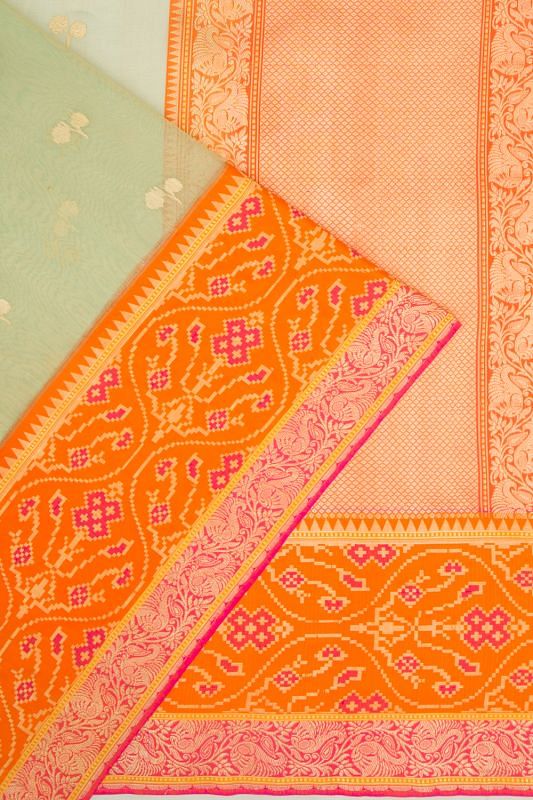 Buy Orange Kora Silk Banarasi Saree For Women Online