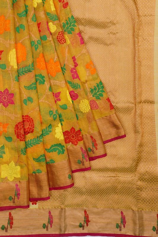 Zari Kota Cotton All Over Jamdani Yellow Saree