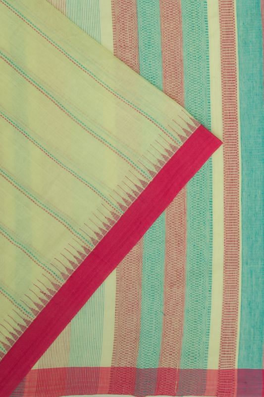 Ponduru Handspun Cotton Vertical Lines Pastel Green Saree