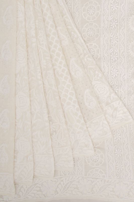 Lucknow Chikankari Georgette White Saree