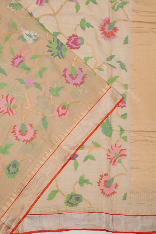 Ponduru Handspun Cotton All Over Jamdani Cream Saree