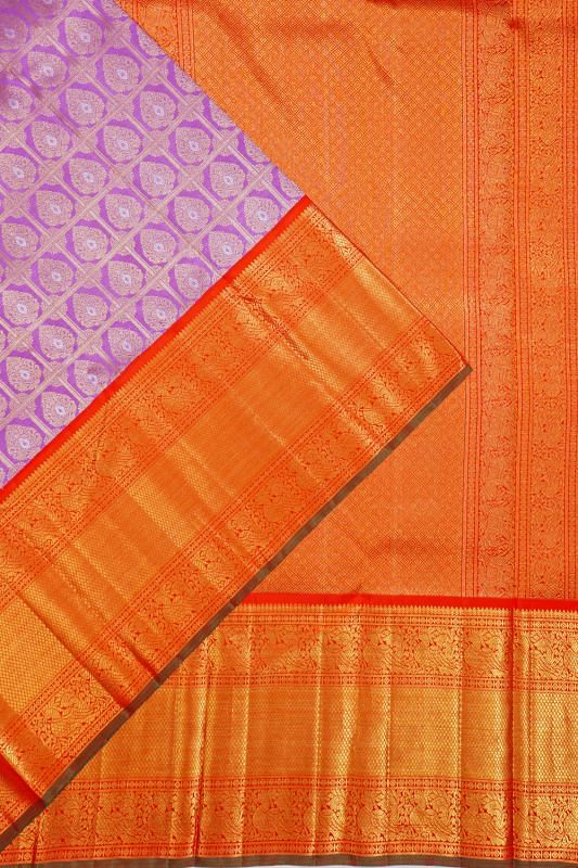 Kanchipuram Silk Checks And Butta Lavender Saree